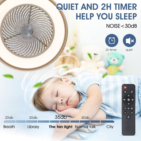 22"Bladeless Low Profile Ceiling fans With Lights and Remote, Modern Flush Mount - Picture 8 of 8